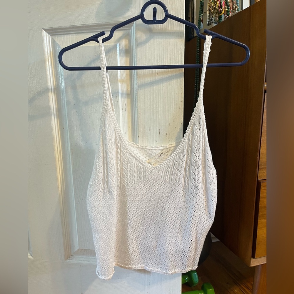 Doen Addie 100% Organic Cotton Lace Picot Trim V Neck Tank Top White Size M - Picture 3 of 13